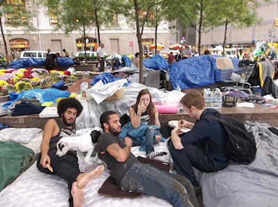 Kids on mattresses - Zucotti Park - Occupy Wall Street