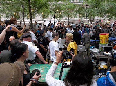 Cops around media center - Zucotti Park - Occupy Wall Street