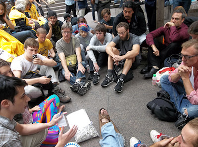 Sitting discussion group - Zucotti Park - Occupy Wall Street