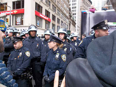 Double line regular and riot cops - Zucotti Park - Occupy Wall Street