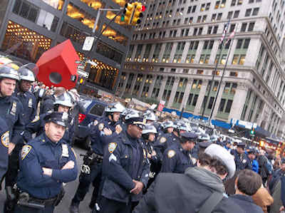 Double line of regular and riot cops - Zucotti Park - Occupy Wall Street